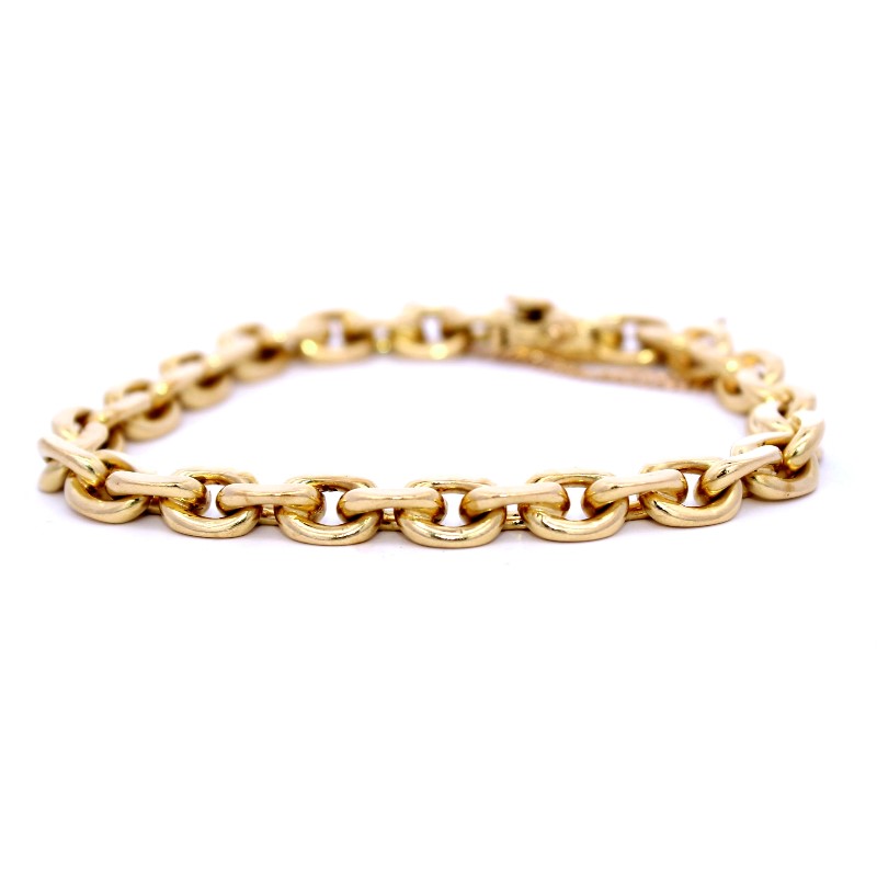 Estate 18 Karat Yellow Gold Cable Link Bracelet Measuring 7 Inches With A Safety Chain